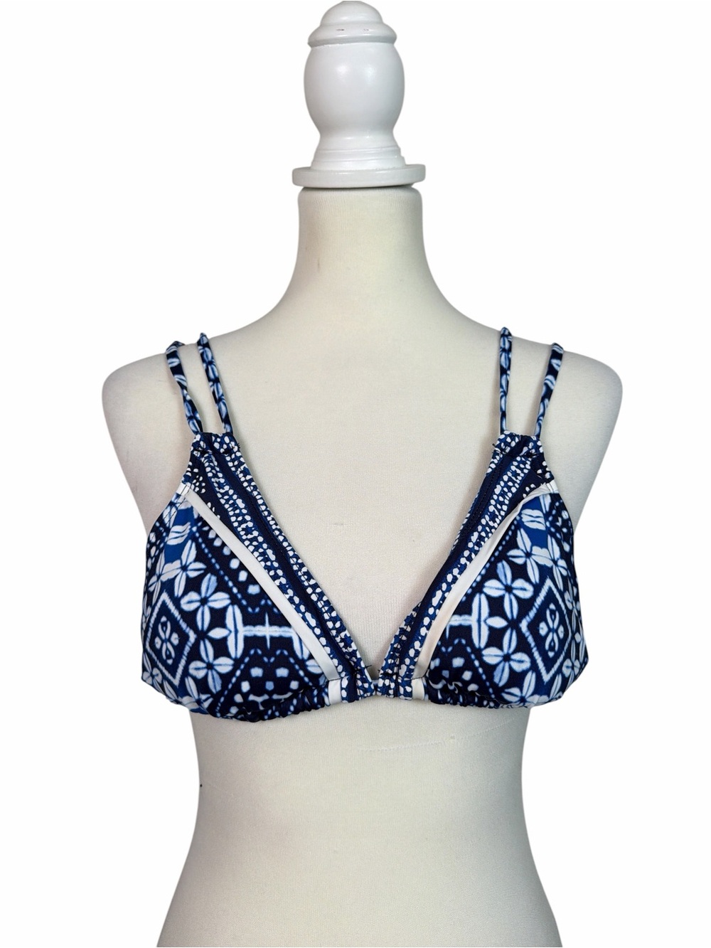Tommy Bahama Blue White Floral Triangle Bikini Top Size M Strappy Swimwear